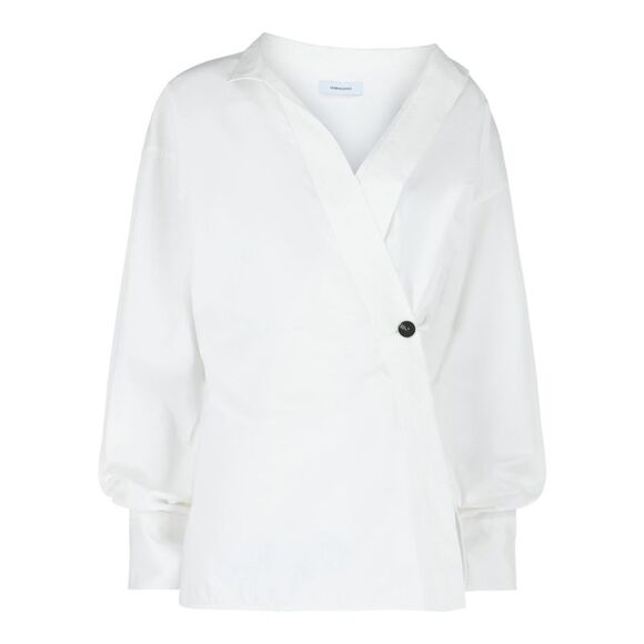 Ferragamo Asymmetric Cotton Dress Shirt White Womens